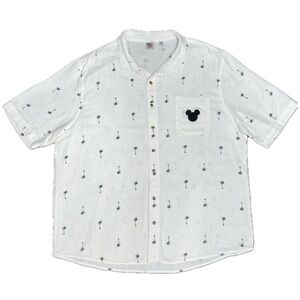 Disney Tropical Shirt Mickey Mouse Palms Button Up Off White Black XXL Junk Food
